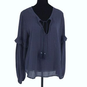 Splendid Womens Blouson Long Sleeve Ruffle Tassel Peasant Blouse Top Navy Small‎
